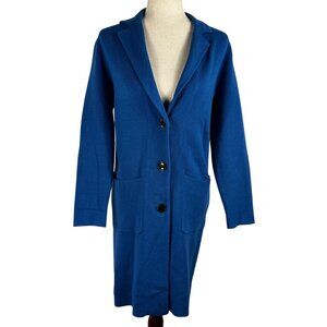 Ann Taylor Blue Knit Sweater Coat Size Medium Petite